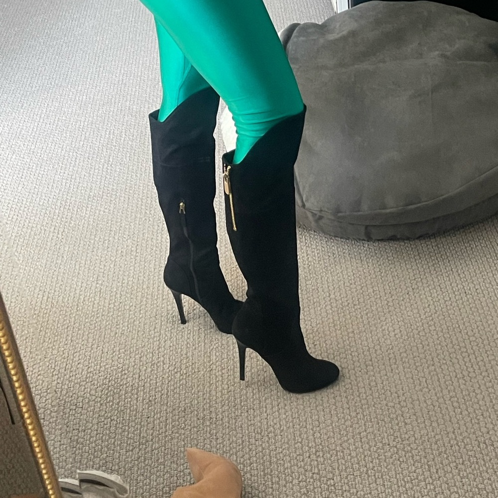 Black suede knee high boots from Guess
